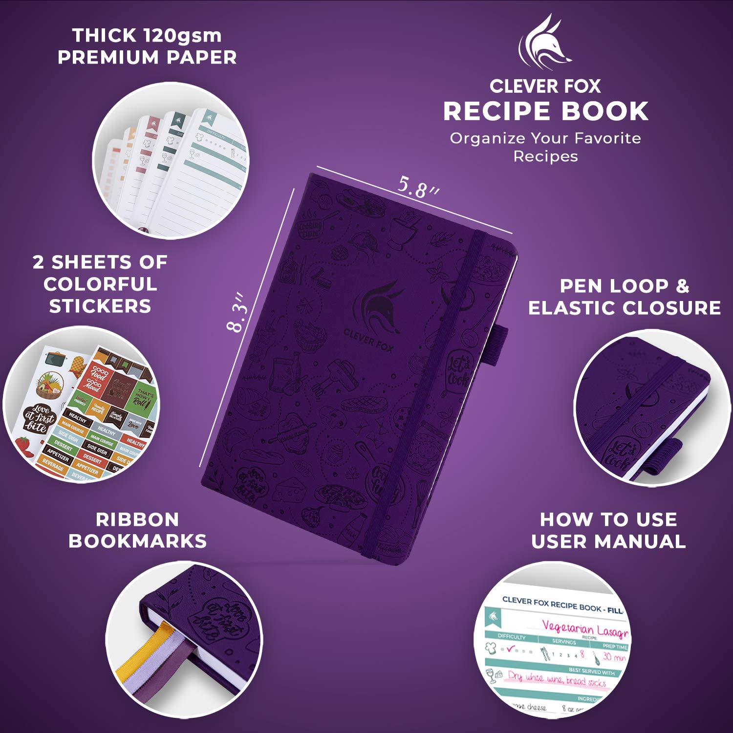 Clever Fox cuaderno de recetas, índice numerado para localizar recetas rápidamente.
