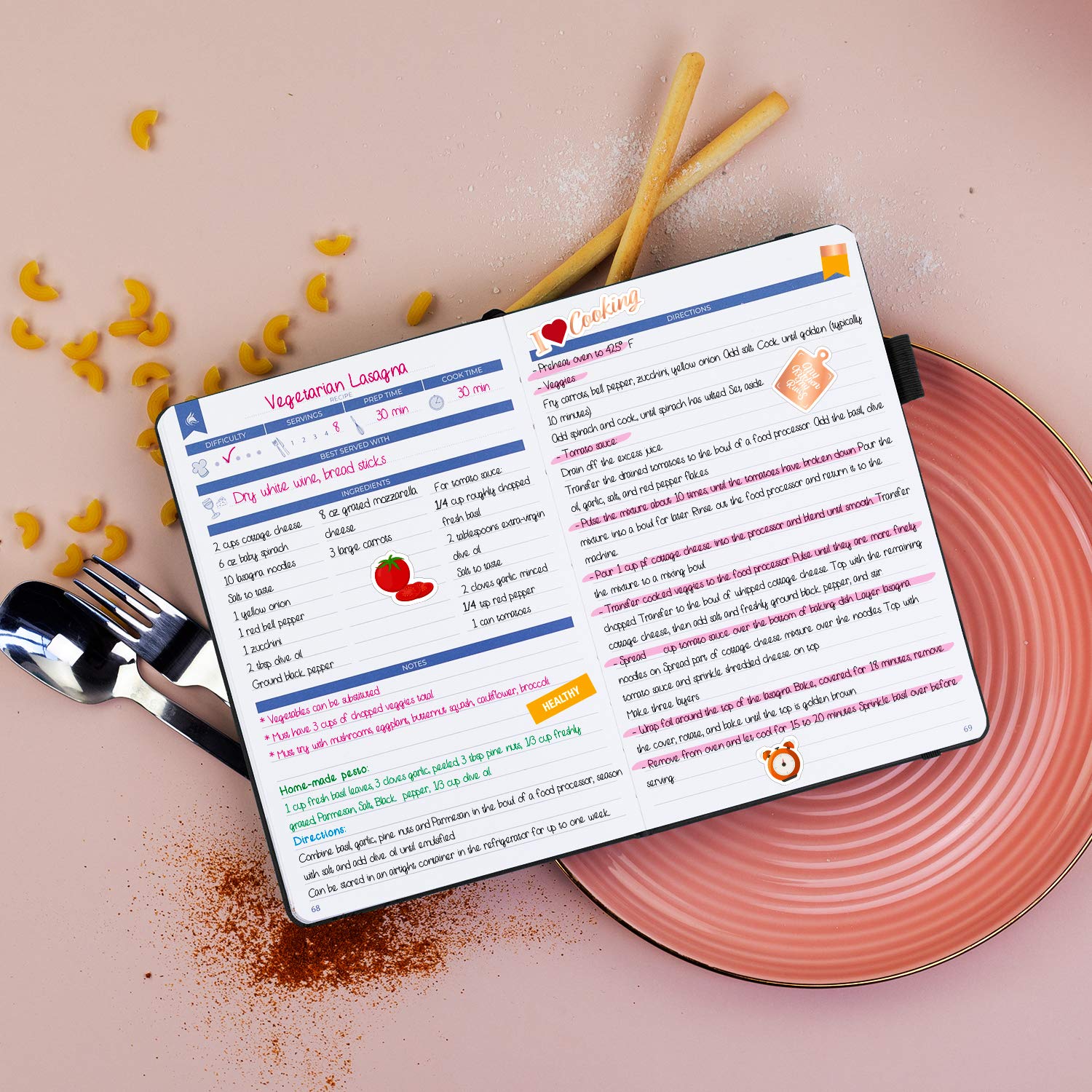 Clever Fox Recipe Book, índice y páginas numeradas para encontrar recetas rápidamente