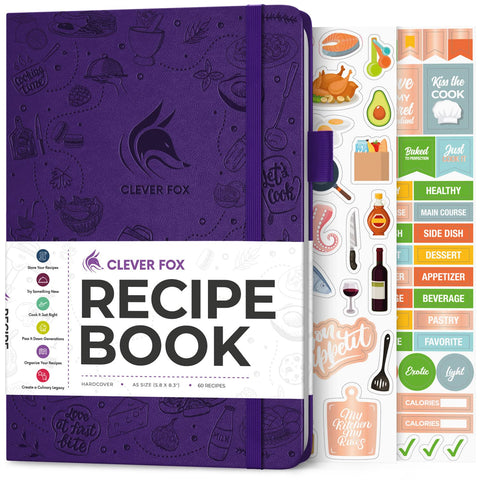 Clever Fox cuaderno de recetas, portada púrpura, ideal para iniciar tu recetario.