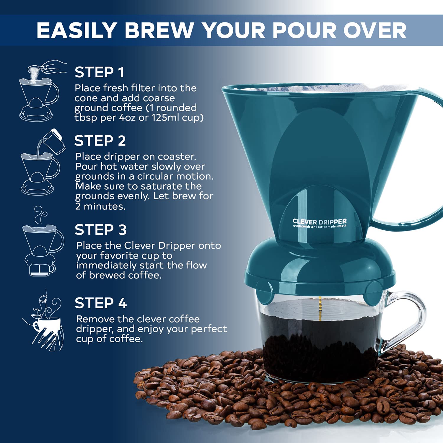 Clever infusor de café con 100 filtros incluidos para flujo cómodo