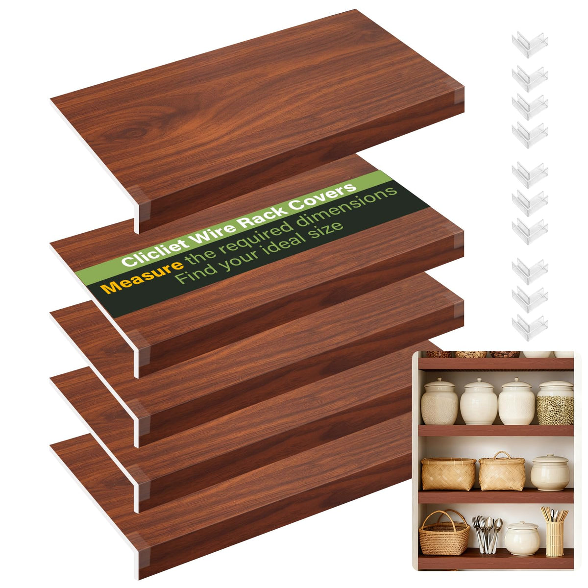 clicliet cubiertas para estanteria de alambre con madera falsa, ideal para orden en la despensa