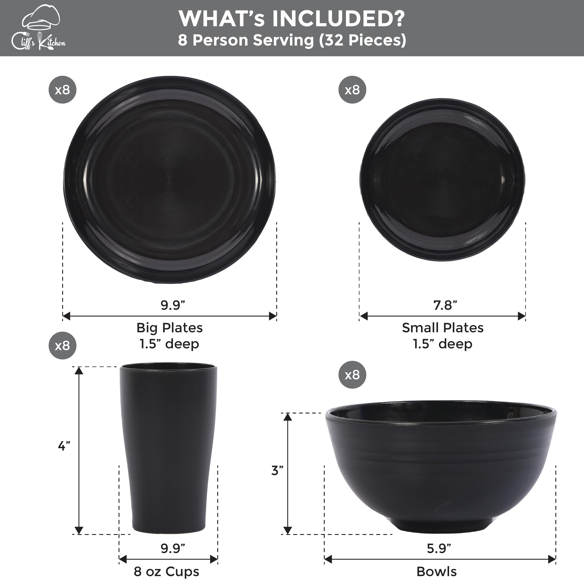 Cliffs Kitchen platos de ensalada negros de trigo, prácticos para porciones idénticas en reuniones.