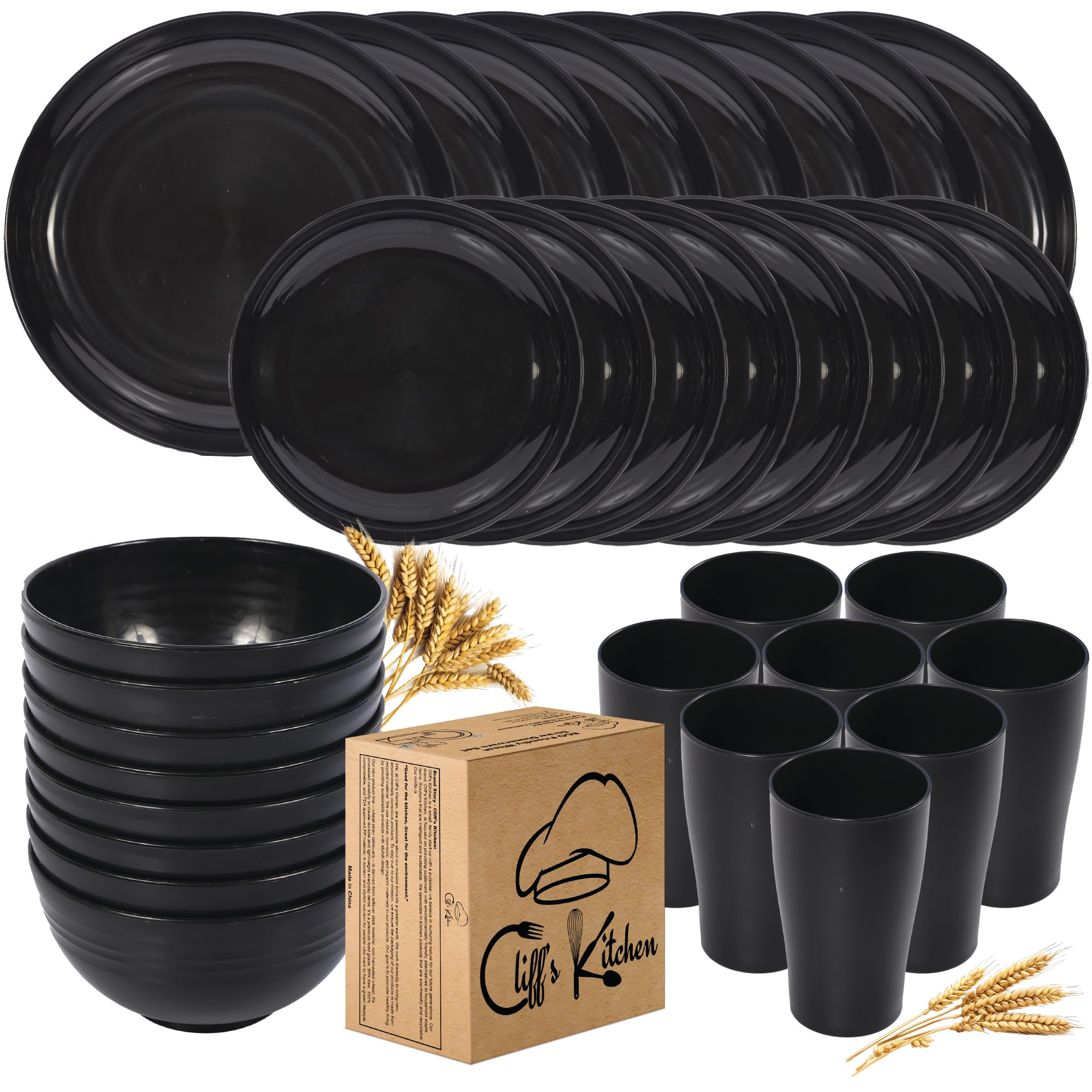 Cliffs Kitchen platos negros de trigo, resistentes y livianos, ideales para comer en casa o al aire libre.