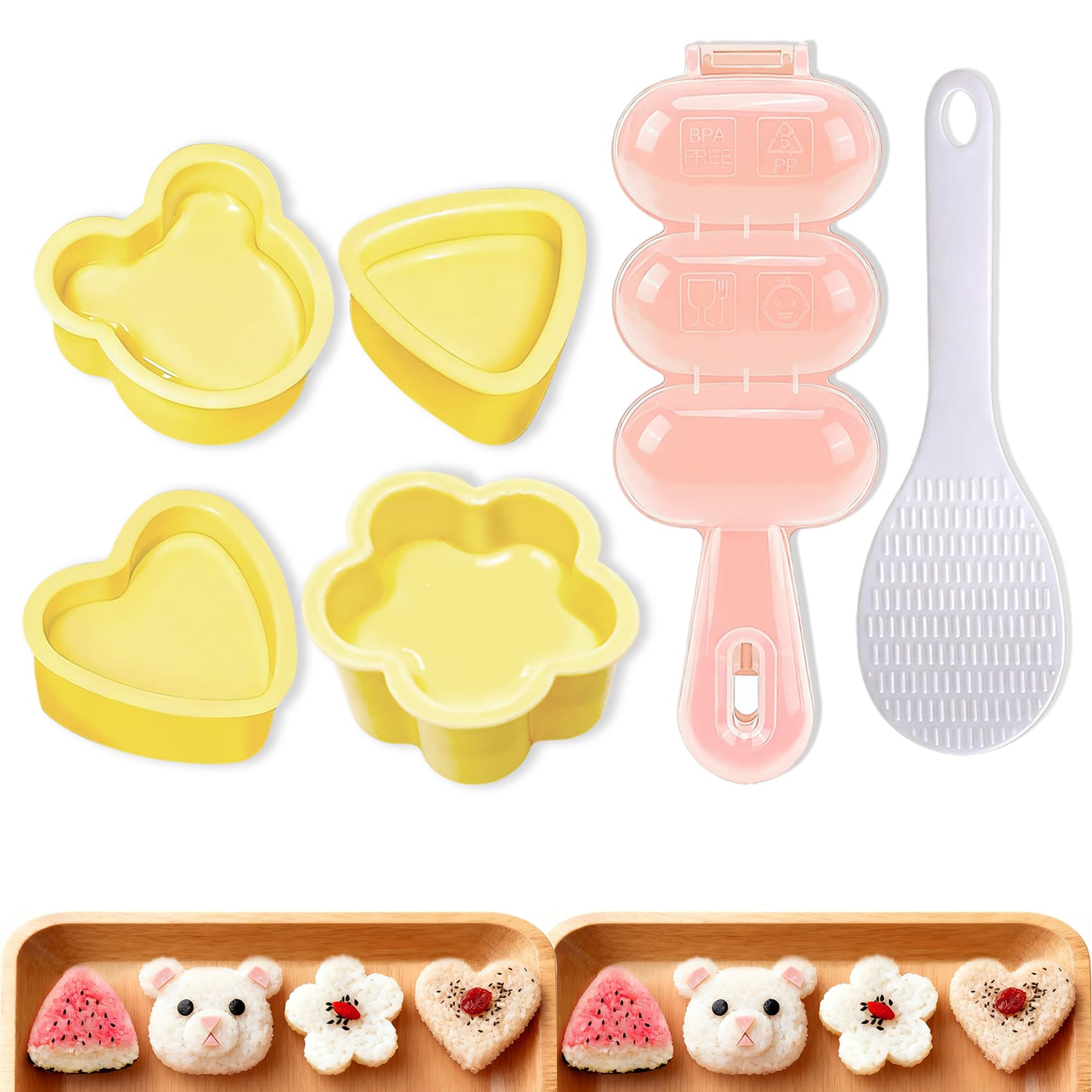 CllyCnny molde rosa para bolitas de arroz, ideal para bento colorido y porciones uniformes