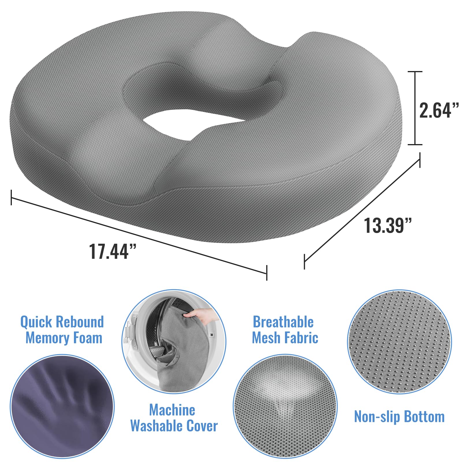Cojín donut CloudBliss portátil, ideal para viajar y trabajar.
