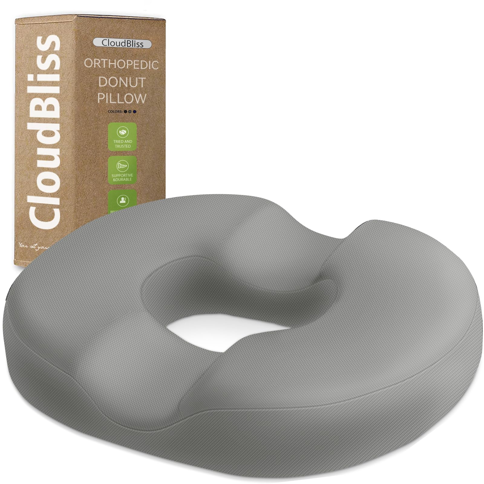 Cojín donut CloudBliss para silla, distribución de peso para mayor comodidad.