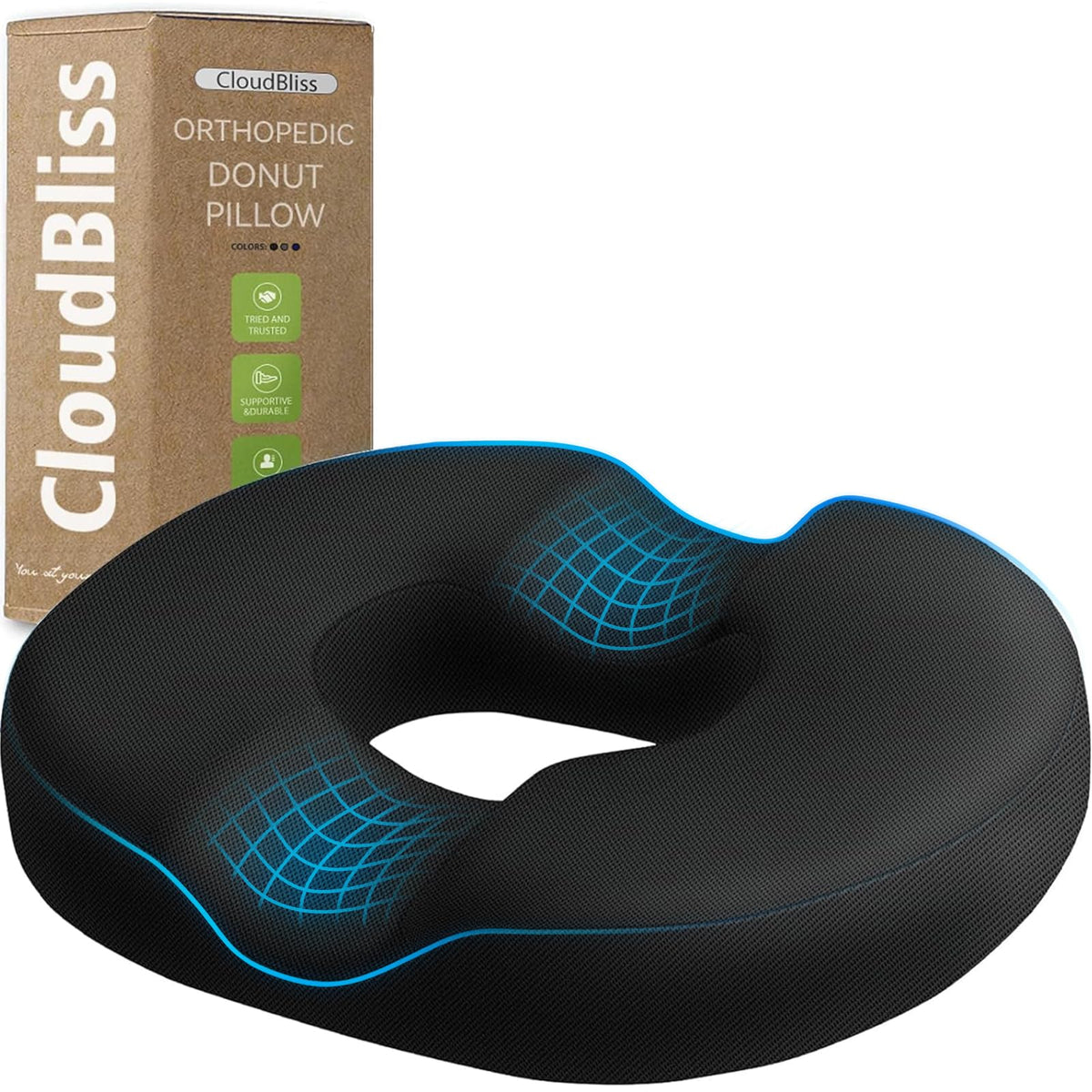 CloudBliss donut almohadilla de asiento con agujero central, ideal para viajes.