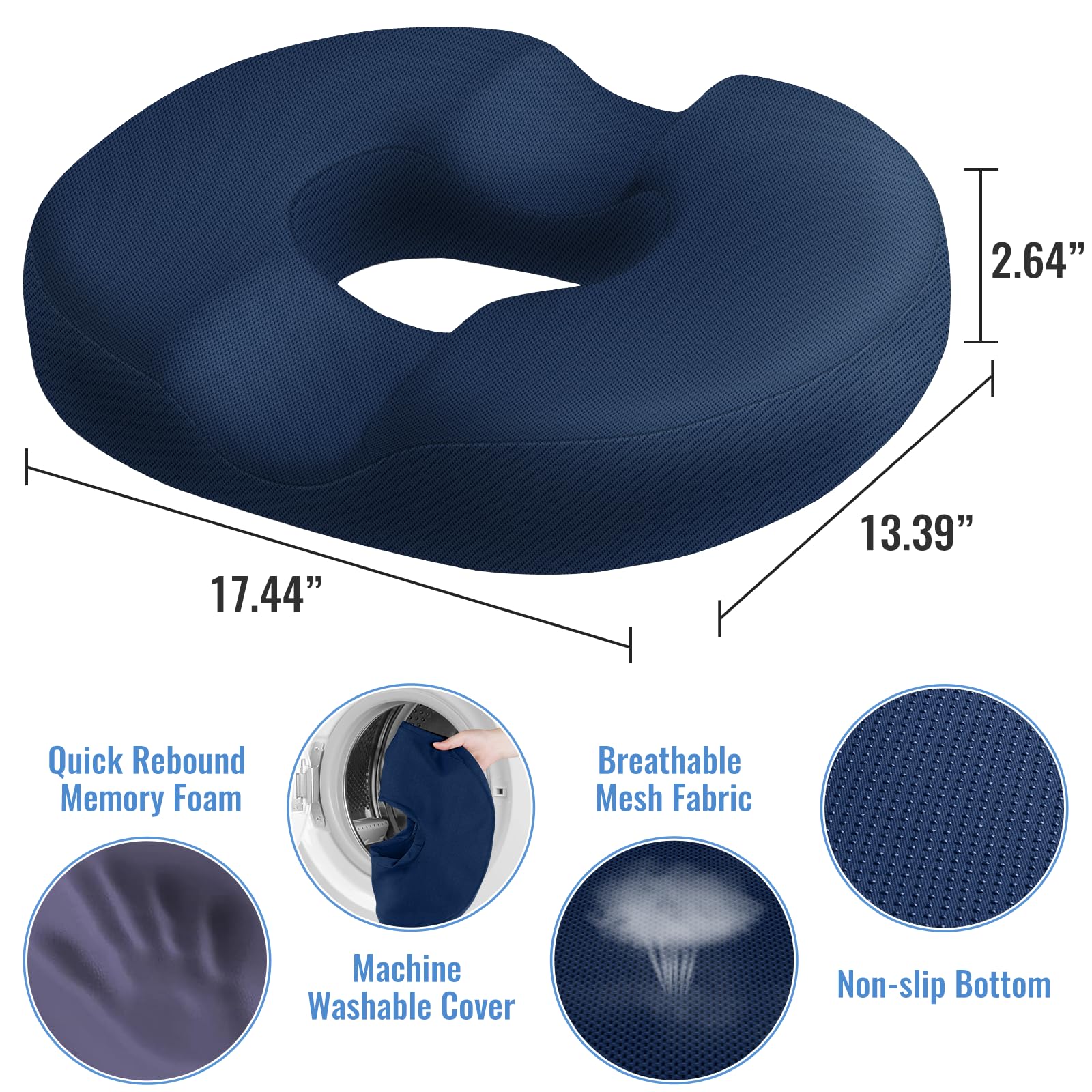 CloudBliss Donut: diseño ergonómico para distribuir el peso y cuidar el cóxis.