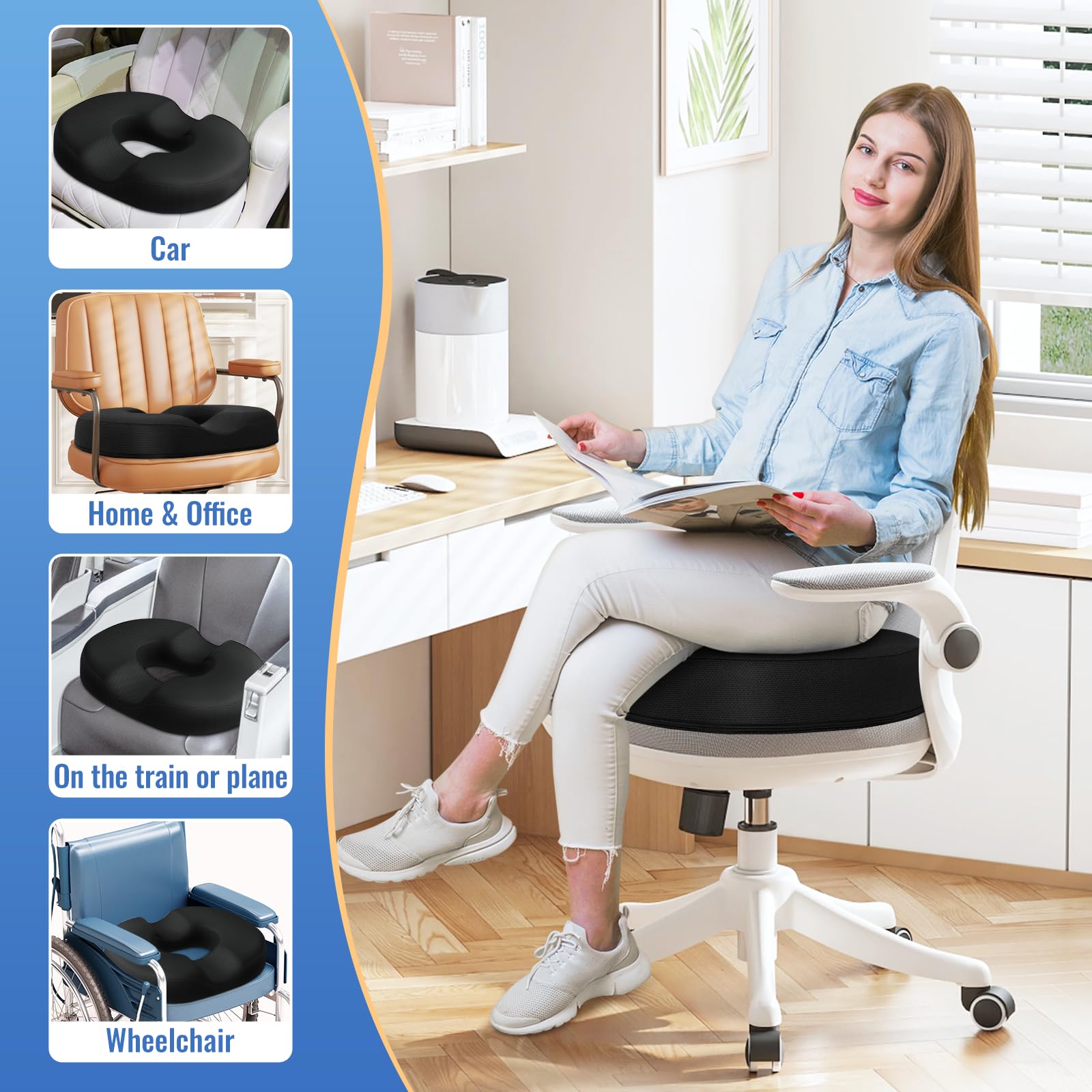 Cojín CloudBliss Donut silla-ergonómica compatible con diferentes asientos.