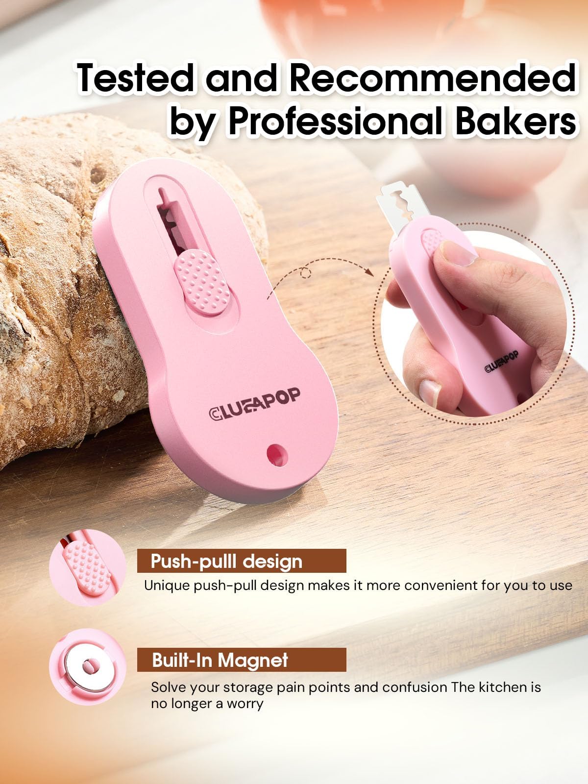 CLUEAPOP lame diseño antideslizante para mayor control al marcar masa.