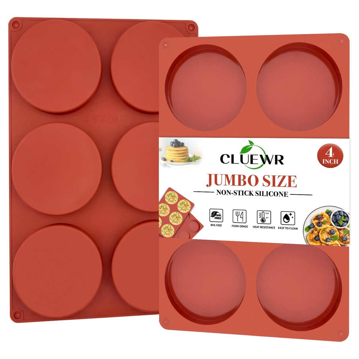 CLUEWR moldes de huevo de silicona rojos, desmolde suave para desayunos rápidos.