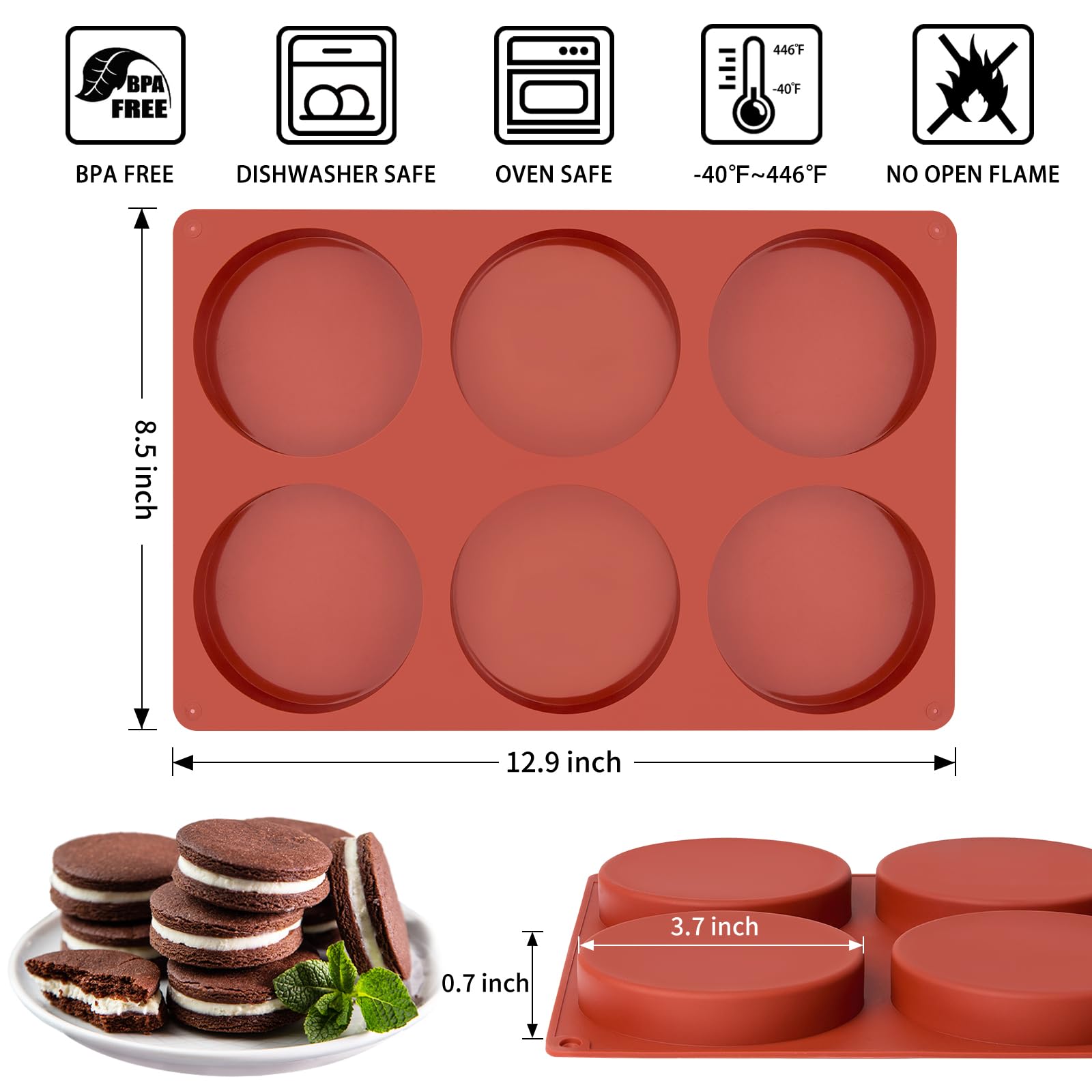 CLUEWR molde top de muffin silicona 6 cavidades rojo, desmoldeo fácil.