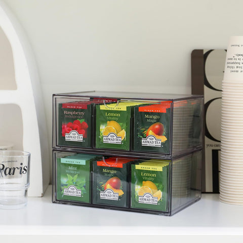 CLUQMEIK cajón deslizante de té acrílico, acceso rápido a bolsitas por sabor