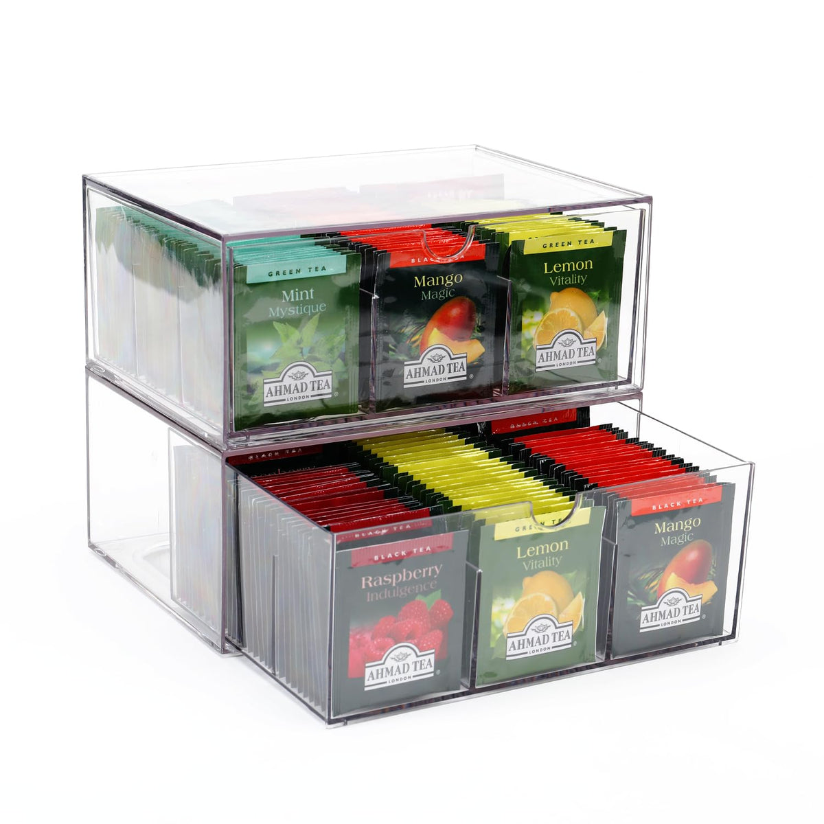 CLUQMEIK organizador de té con dos cajones de acrílico, fácil localización de bolsitas