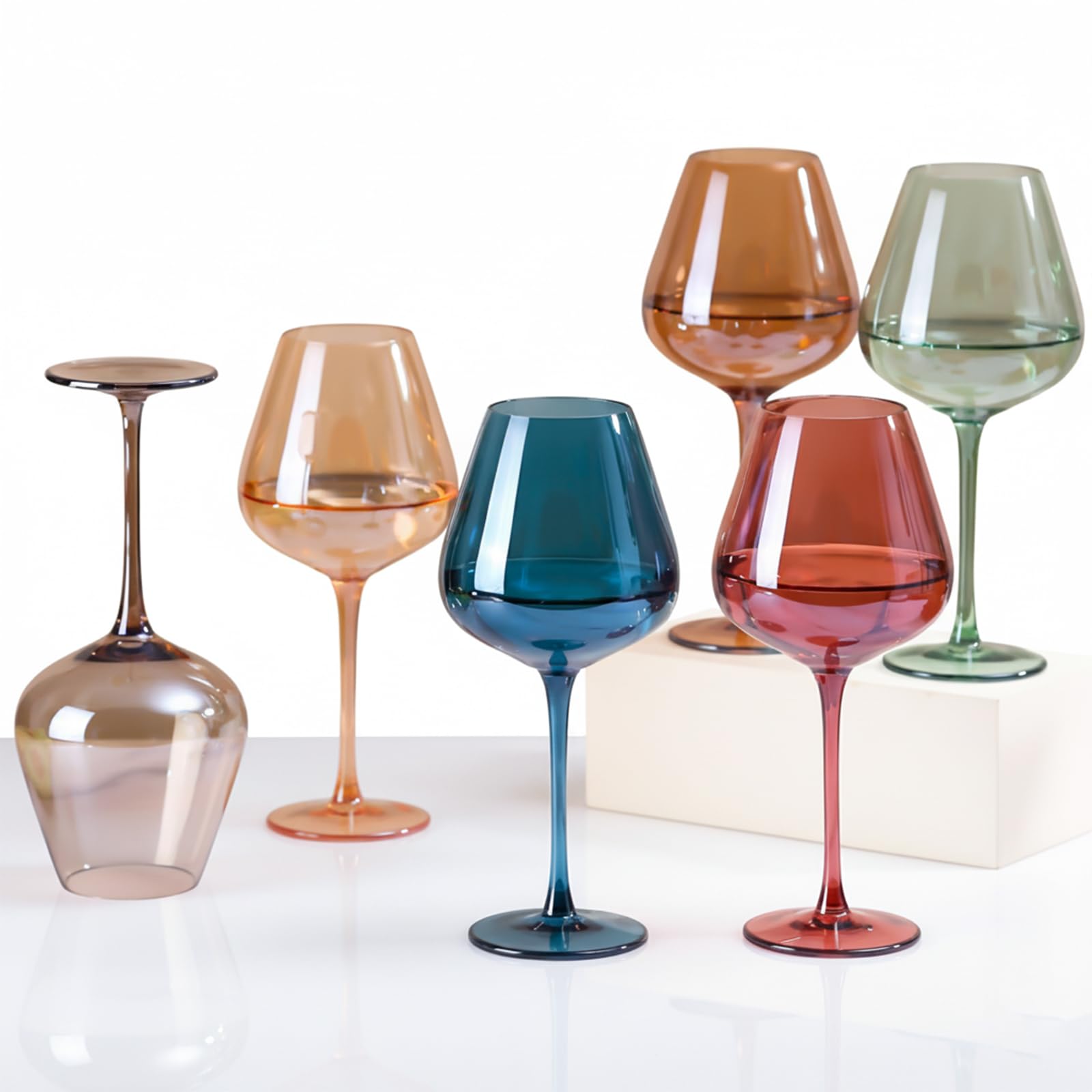 CLUSIVC copas de vino coloreadas, soplado a mano, 18 onzas, experiencia elegante.