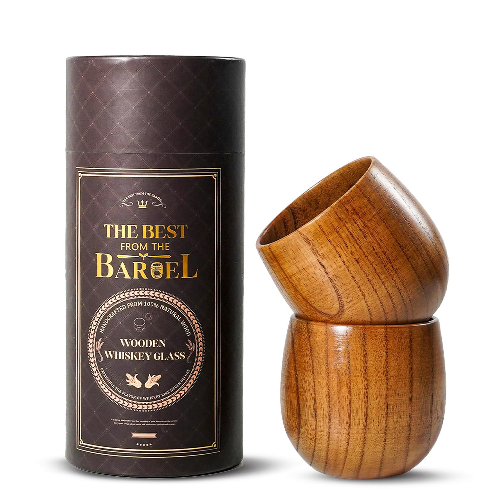 Vaso de whisky Clxfcgiv con diseño de barril de roble para aroma intenso.