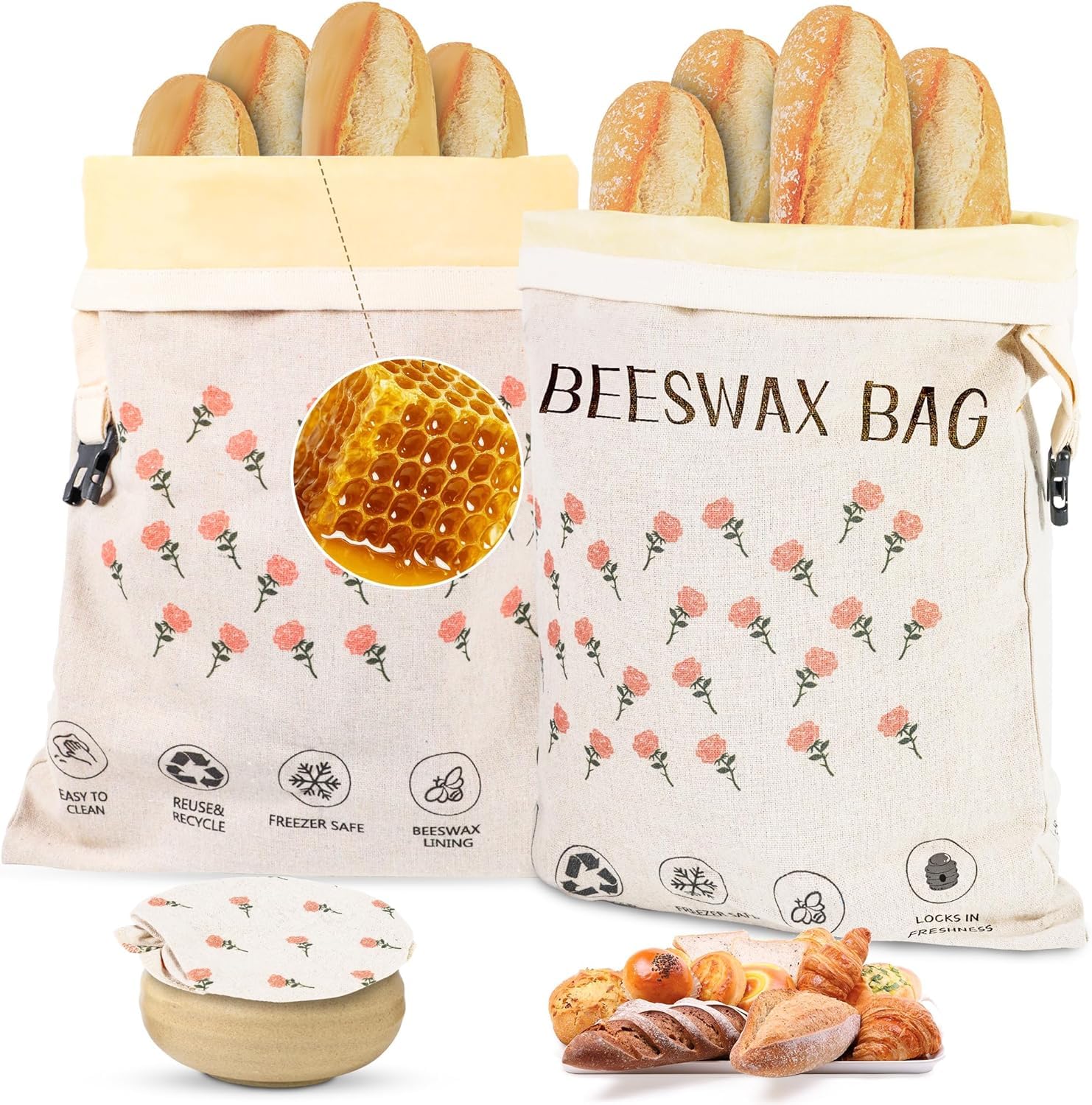 CMACAIV 2pack bolsas de pan con cera de abeja para frescura prolongada