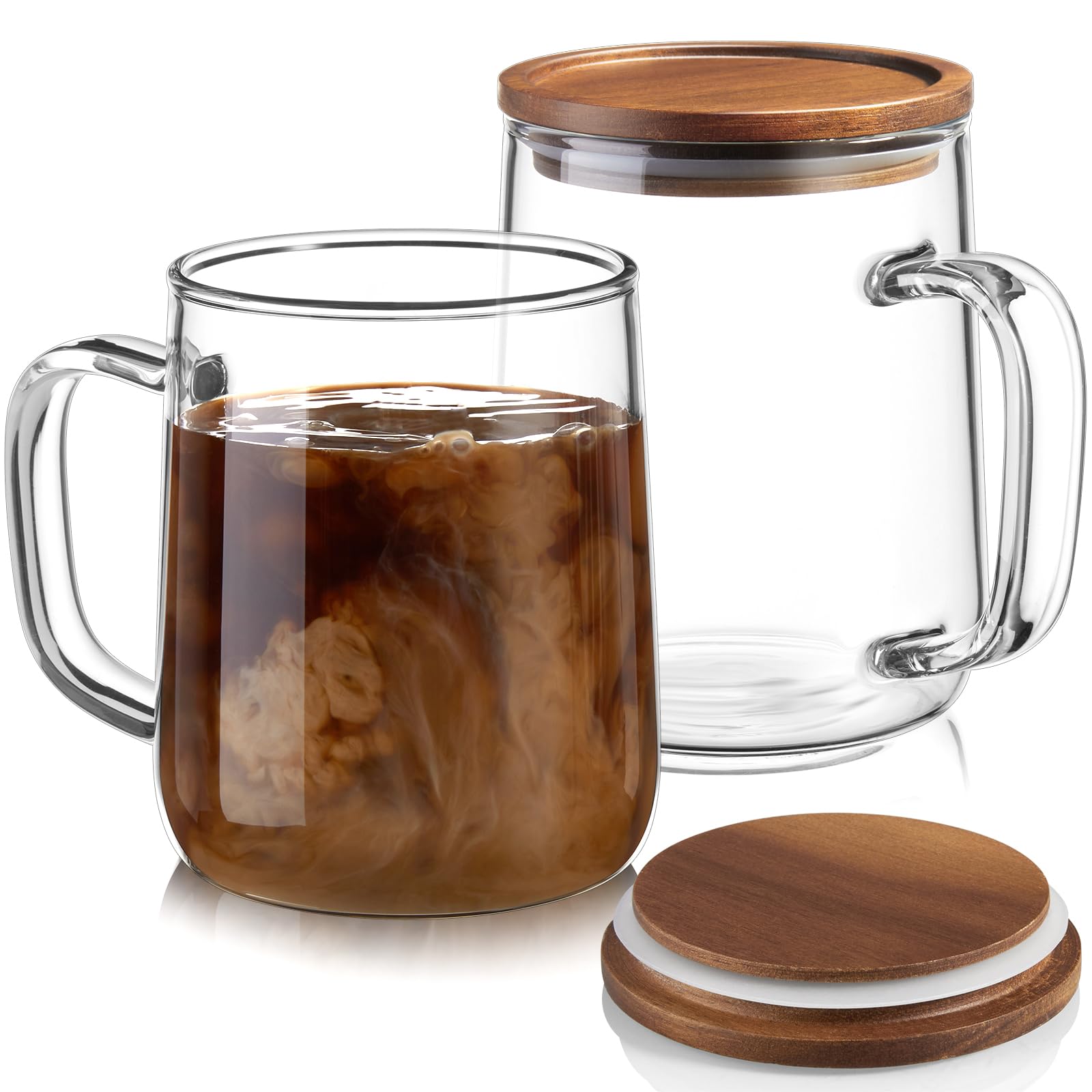 Vasos CMLKLZD de vidrio 14 oz con tapa de acacia para bebidas calientes y frías