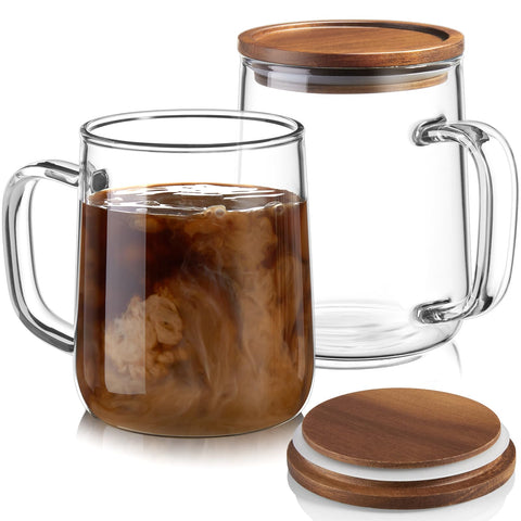 Vasos CMLKLZD de vidrio 14 oz con tapa de acacia para bebidas calientes y frías
