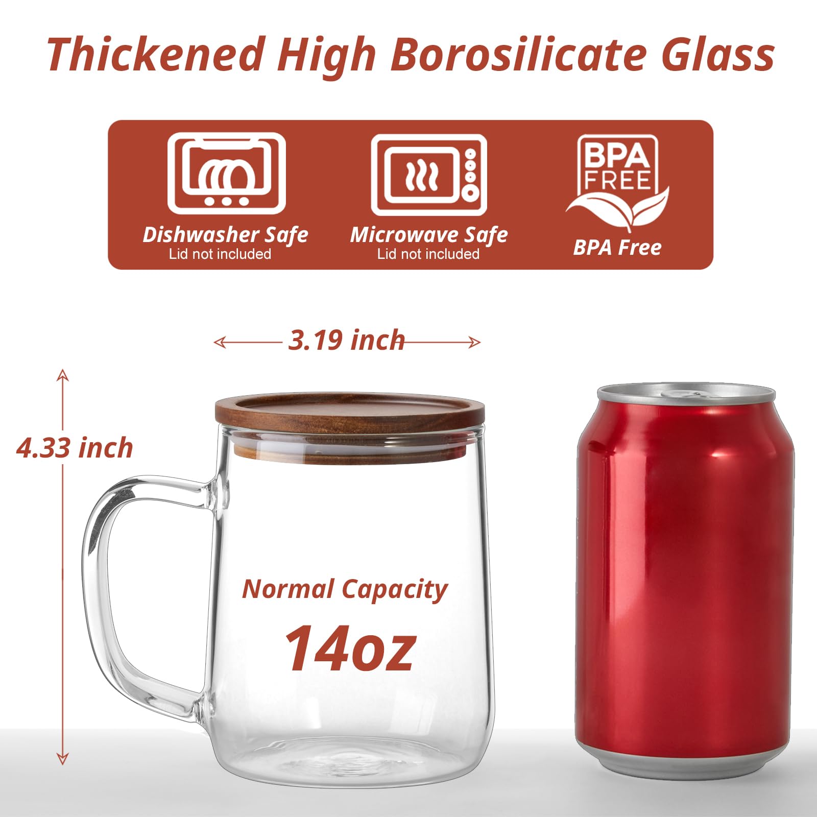 Vaso CMLKLZD de vidrio con tapa acacia para evitar derrames