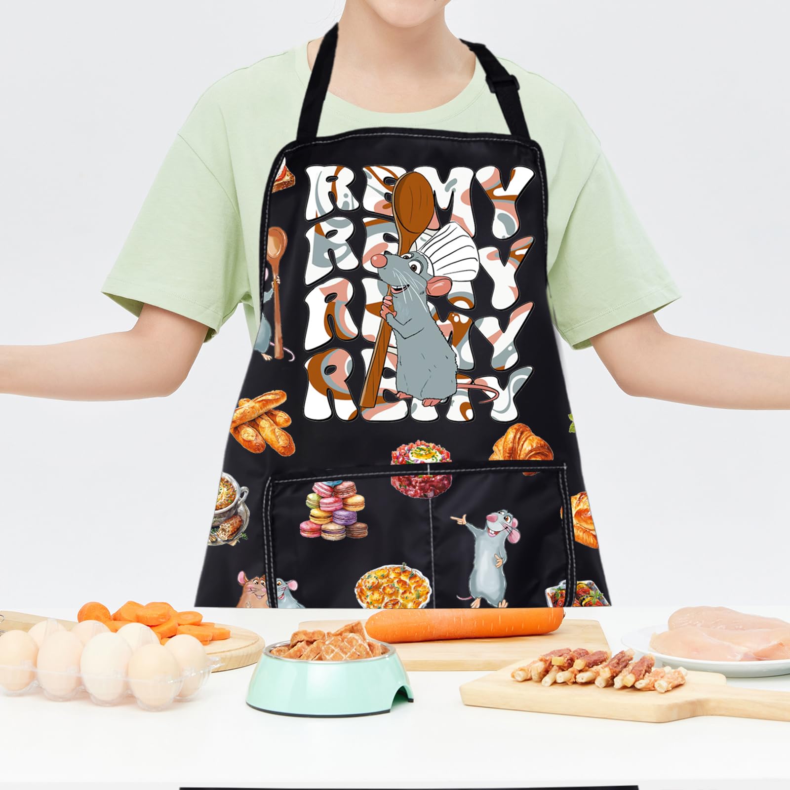 CMNIM Remy Rat Apron detalle costuras: costuras duraderas para uso diario.