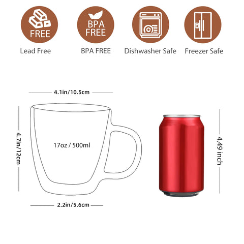 CNGLASS Taza espresso claridad 17oz, vidrio claro y duradero para disfrutar de cada sorbo
