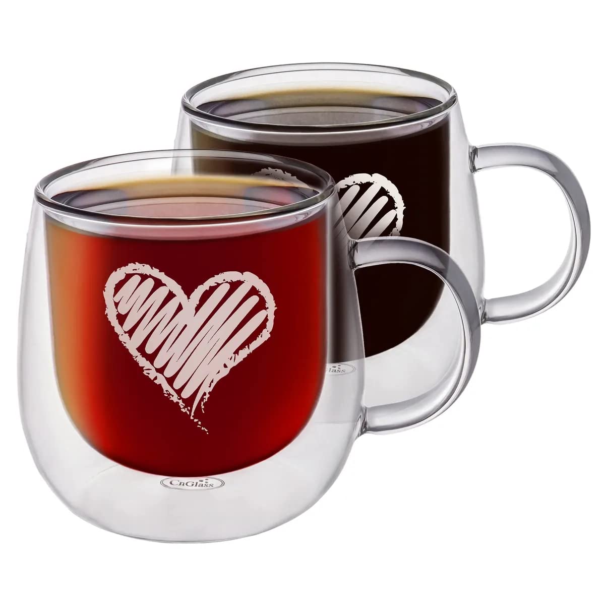 CNGLASS tazas doble pared 10oz, conjunto de 2, para bebidas calientes sin quemaduras.