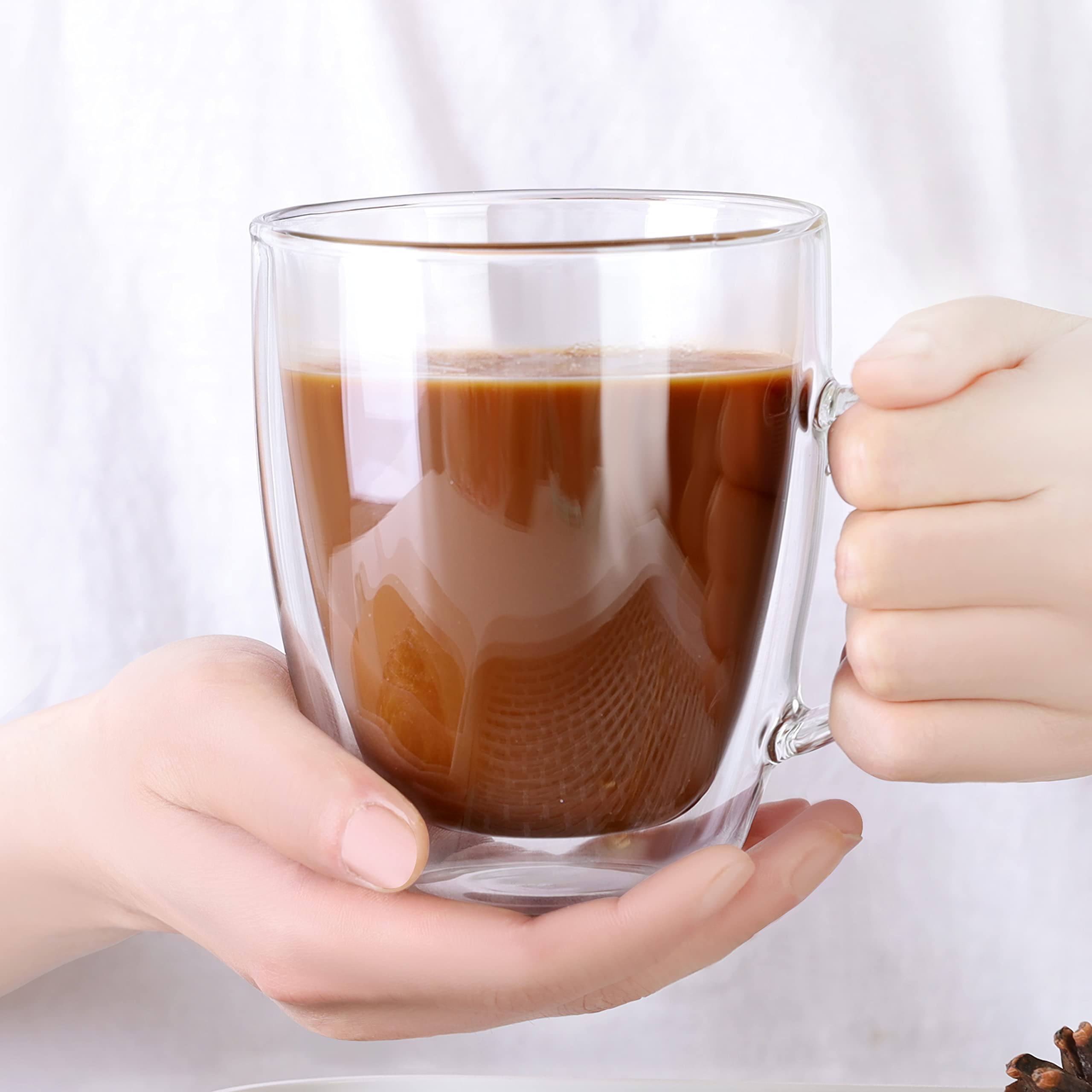 CNGLASS Juego de tazas claras, vidrio borosilicato, 17oz, aptas para lavavajillas