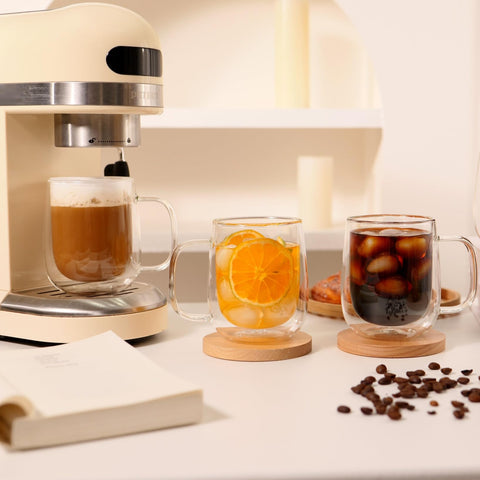 CNGLASS juego de 4 tazas dobles, regalo perfecto.