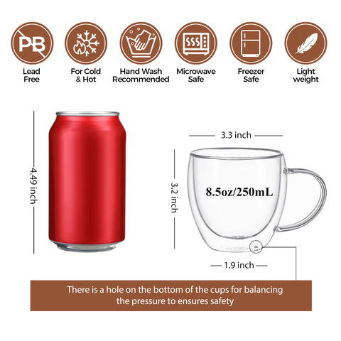 CNGLASS: juego de 2 tazas de vidrio de doble pared para café o té