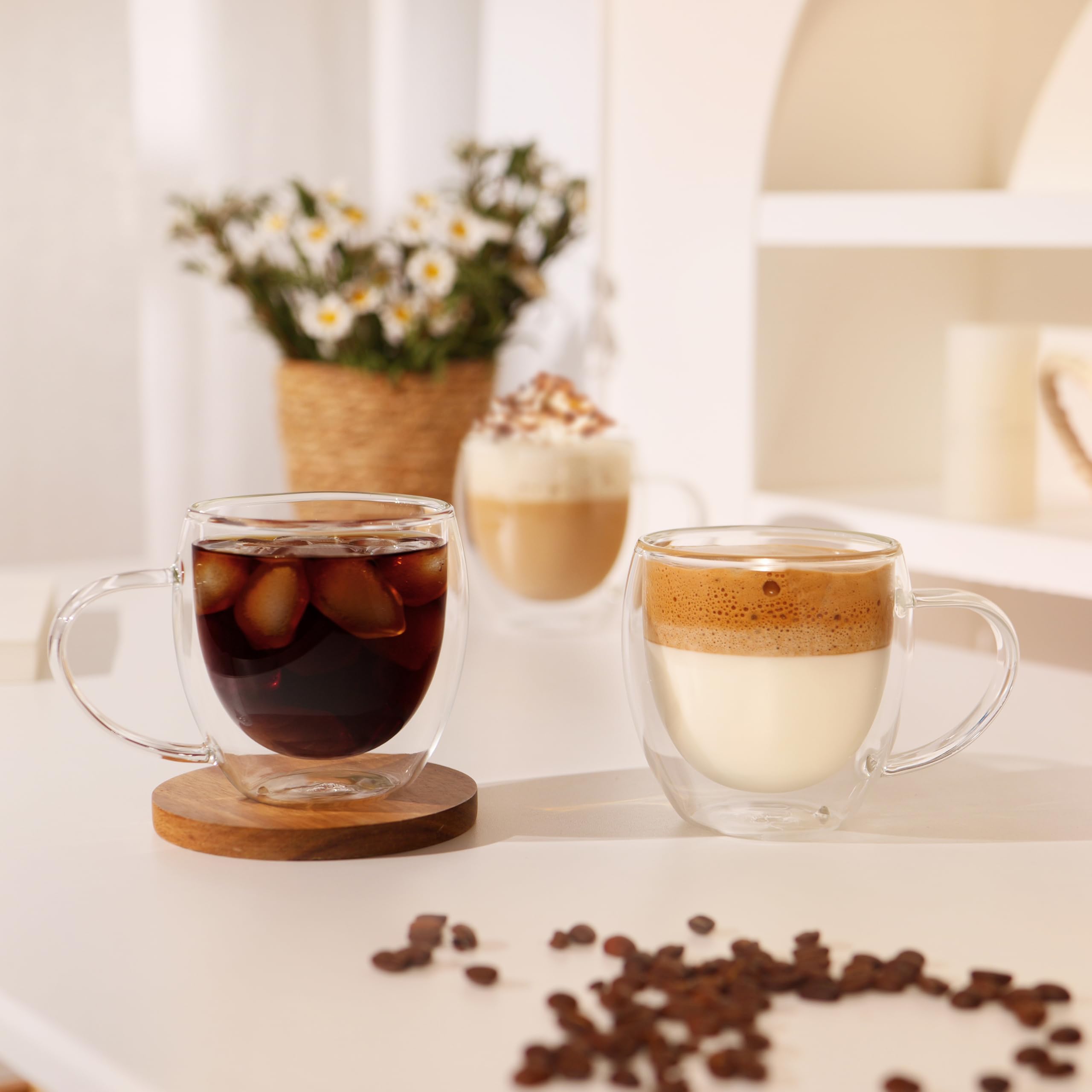 CNGLASS taza expreso doble pared, agarre cómodo y duradero para uso diario.