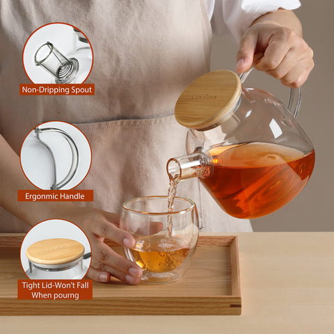 CNGLASS tetera con filtrador removible en la boquilla para infusión limpia