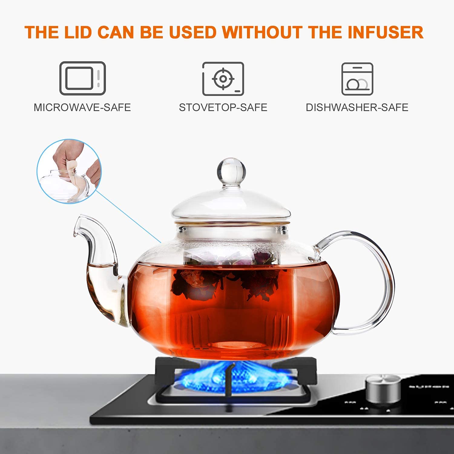 CNGLASS tetera de cristal con infusor removible para té en flor.