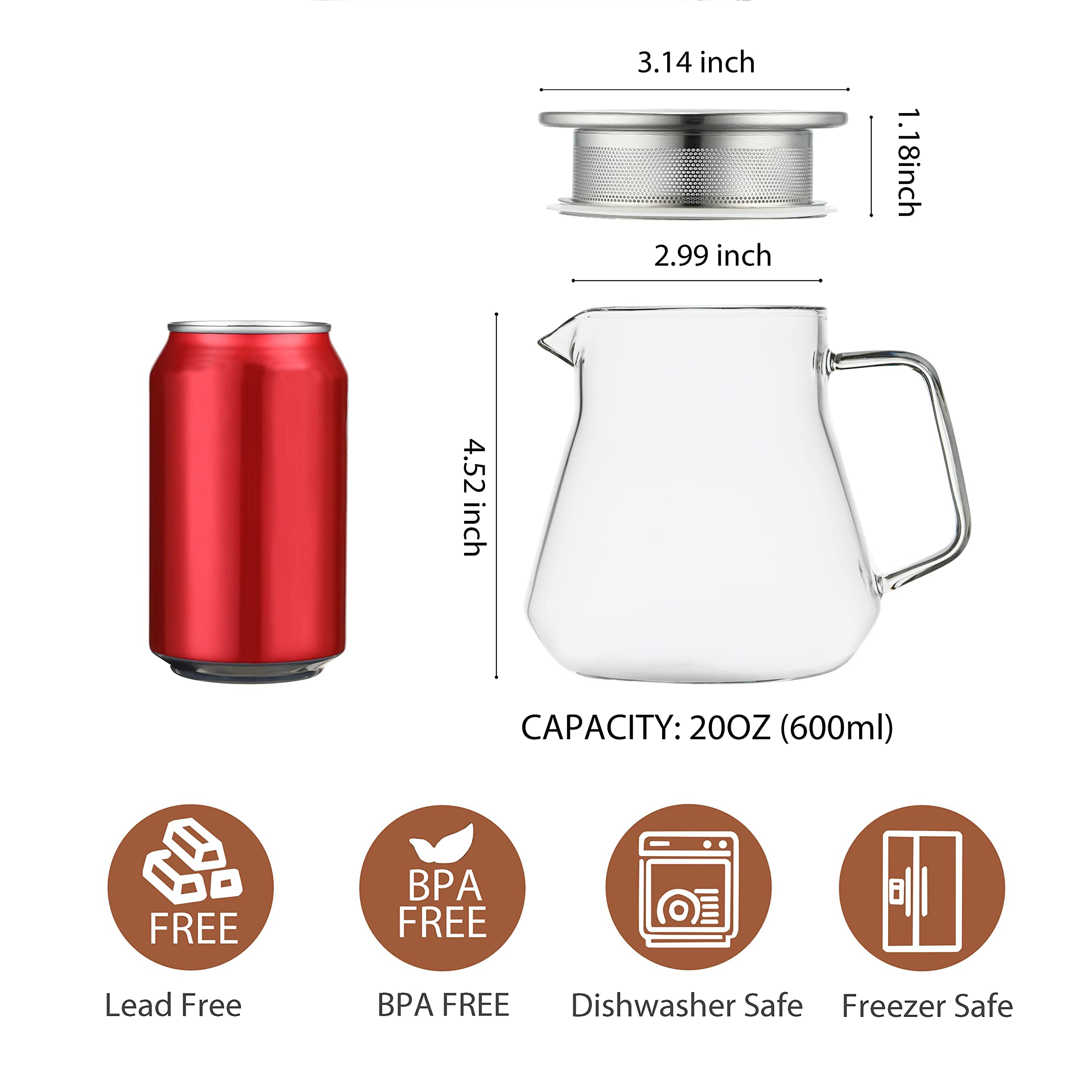 CNGLASS tetera, filtro-acero-inoxidable, filtrado limpio