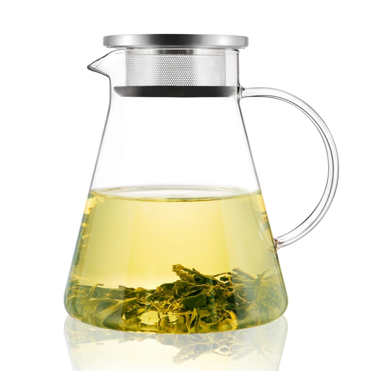 CNGLASS Tetera de vidrio 1200 ml, frente, infusión clara para hojas sueltas.