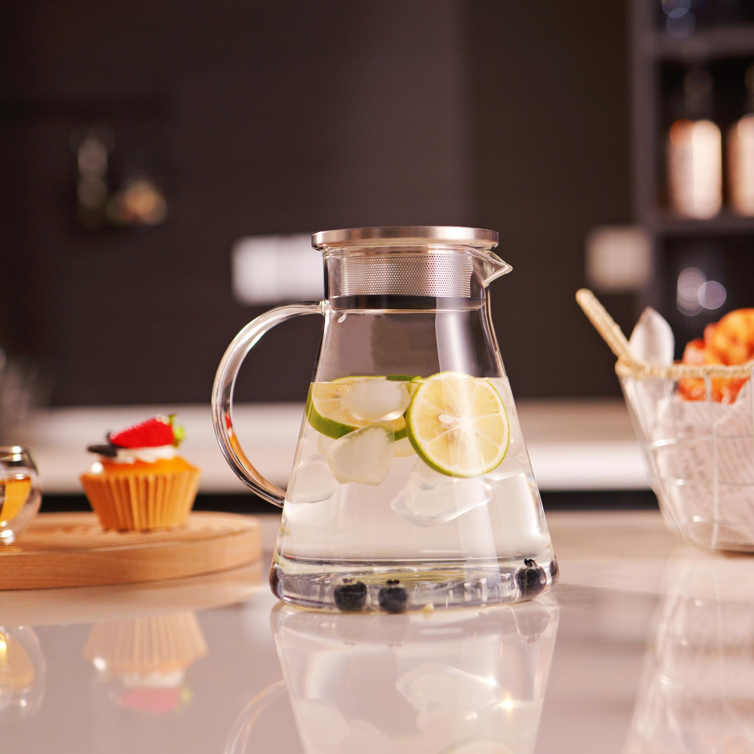 CNGLASS Tetera de vidrio 1200 ml, lavavajillas compatible, limpieza rápida.