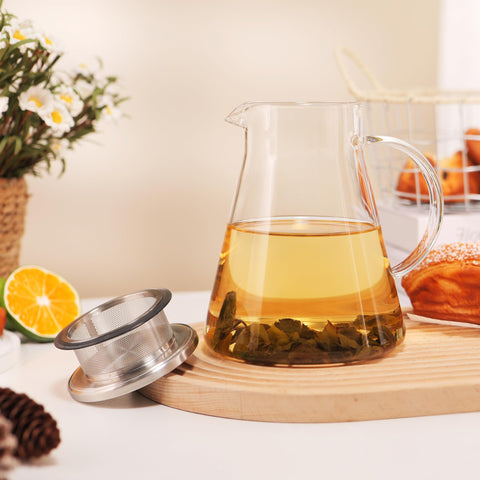CNGLASS Tetera de vidrio 1200 ml, vertido anti goteo y preciso.