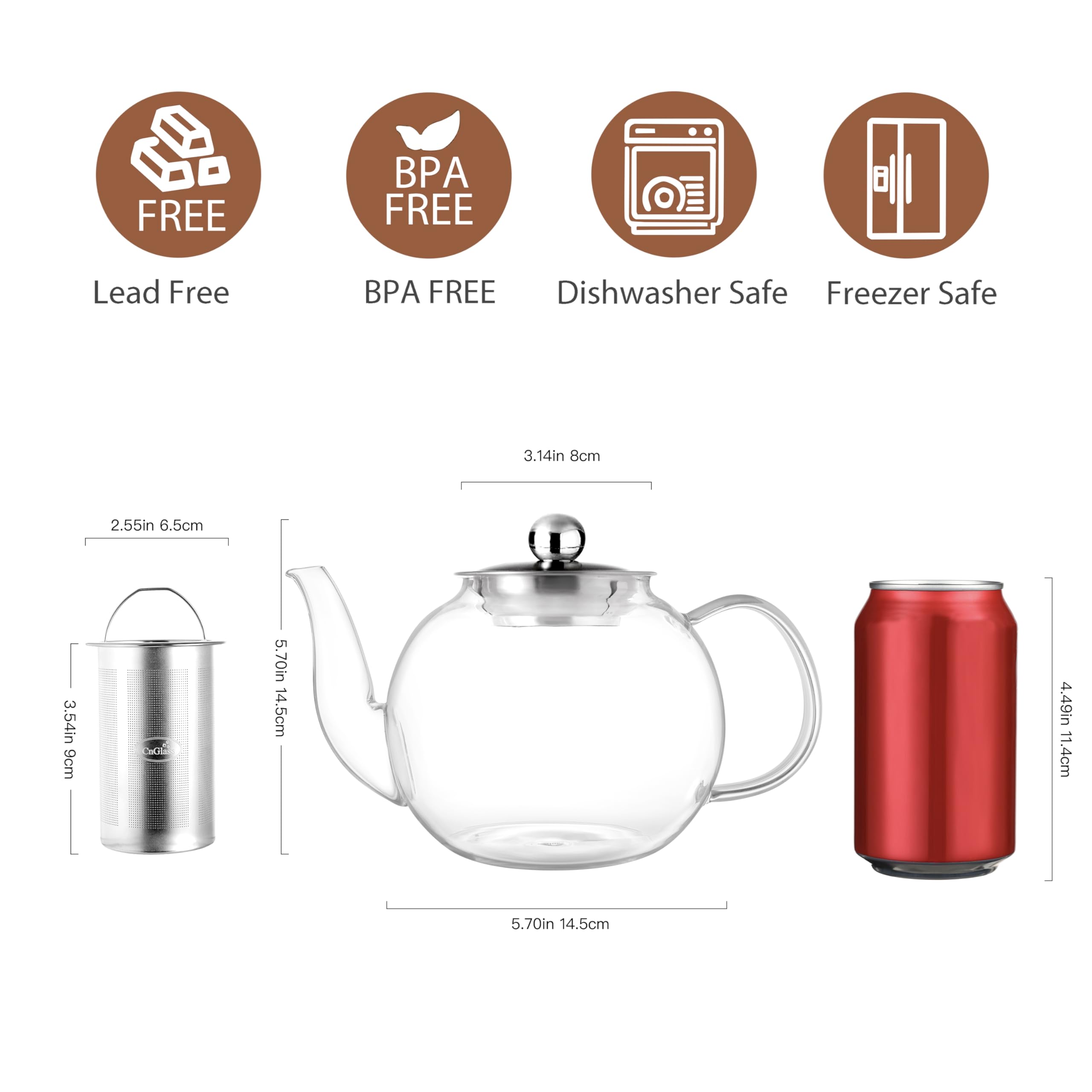 CNGLASS tetera de vidrio transparente para ceremonias de té en casa.
