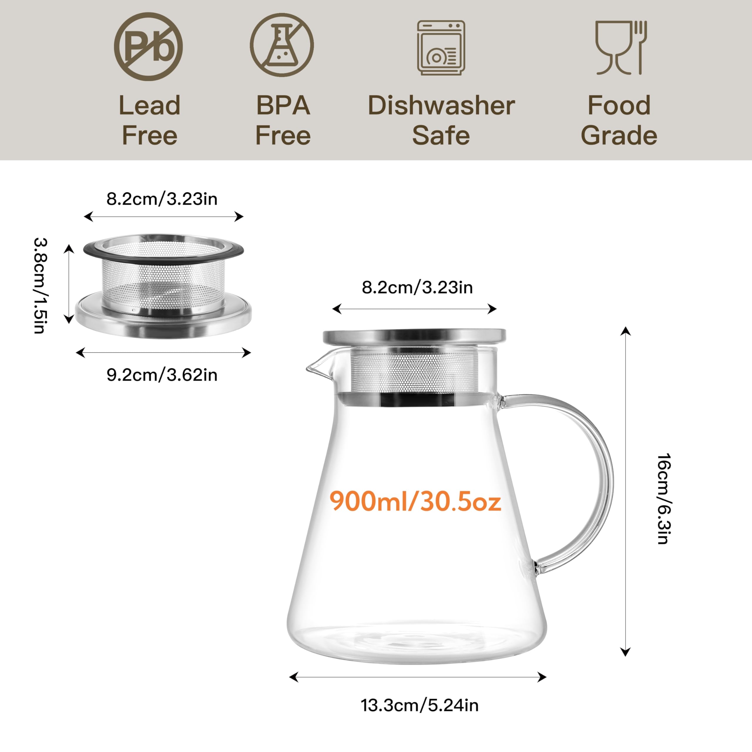CNGLASS tetera con filtro interno de acero 304 para infusionar con facilidad.