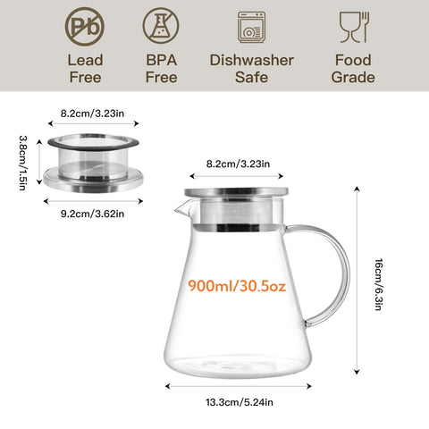 CNGLASS tetera con filtro interno de acero 304 para infusionar con facilidad.