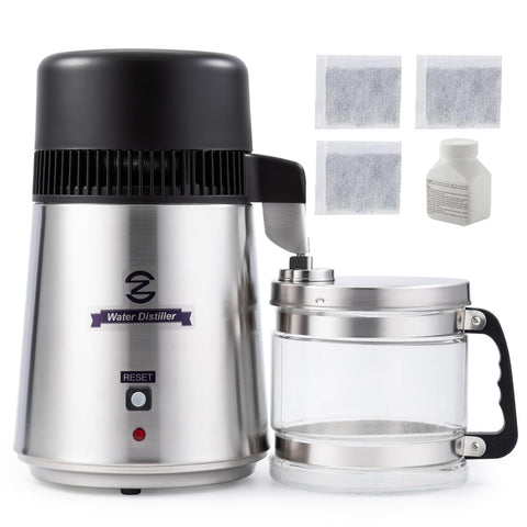CO-Z destilador de agua con acabado cepillado, ideal para agua purificada en casa.