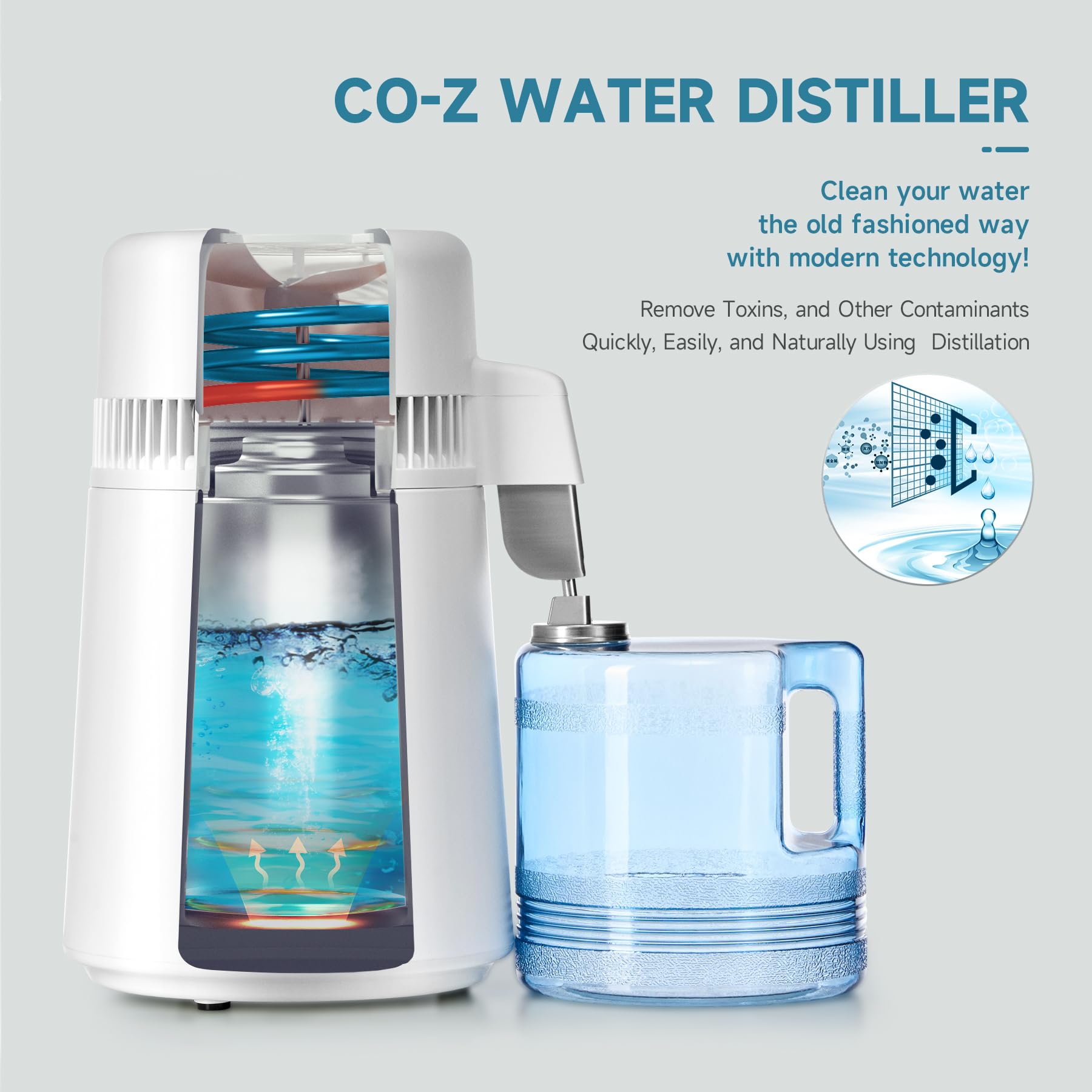 CO-Z destilador con cierre automático para evitar sobrecalentamiento.