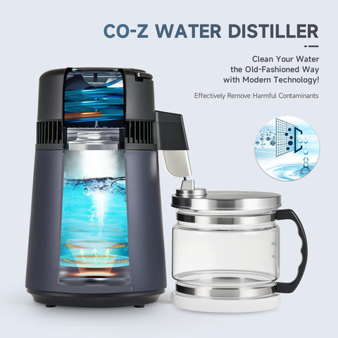 CO-Z destiladora con vaso de vidrio para agua destilada.