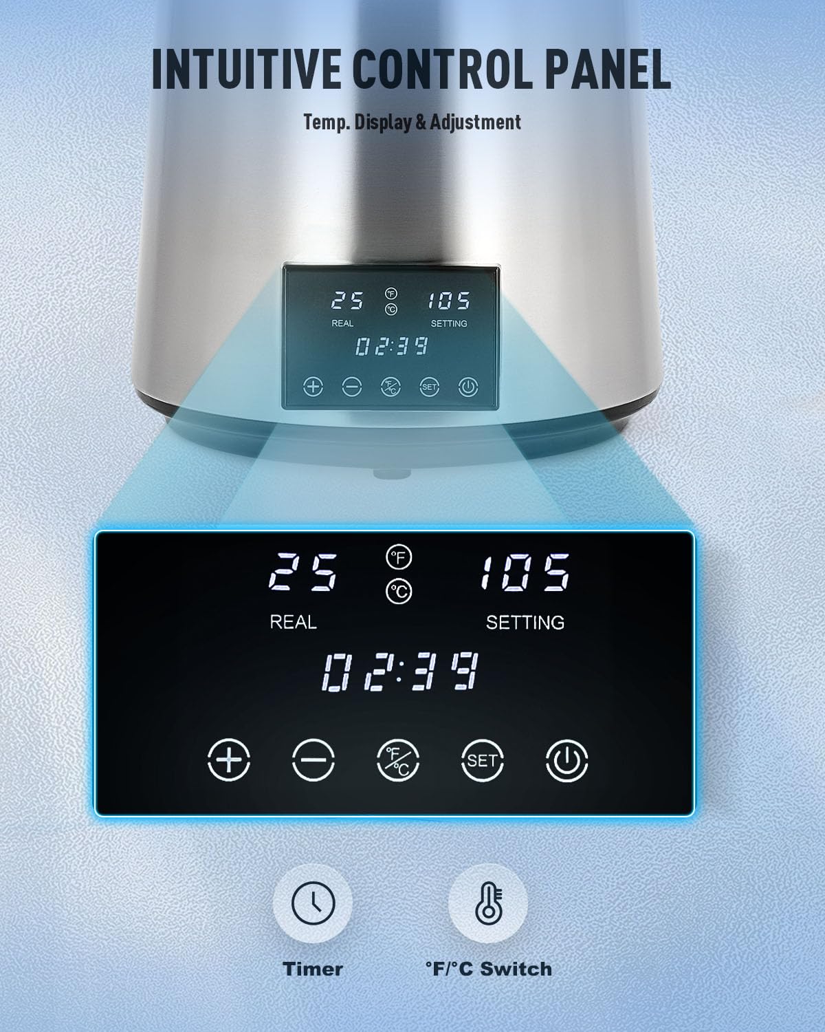 CO-Z destiladora con pantalla de temperatura dual para monitorear el proceso.