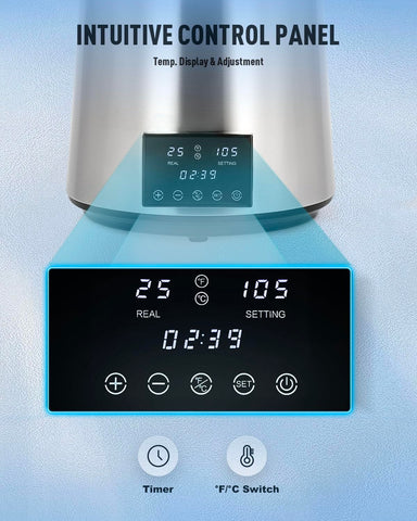 CO-Z destiladora con pantalla de temperatura dual para monitorear el proceso.