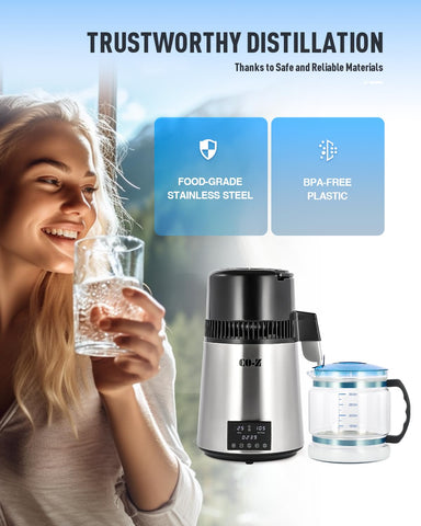 CO-Z destiladora con recipiente de vidrio borosilicato para agua purificada en casa.