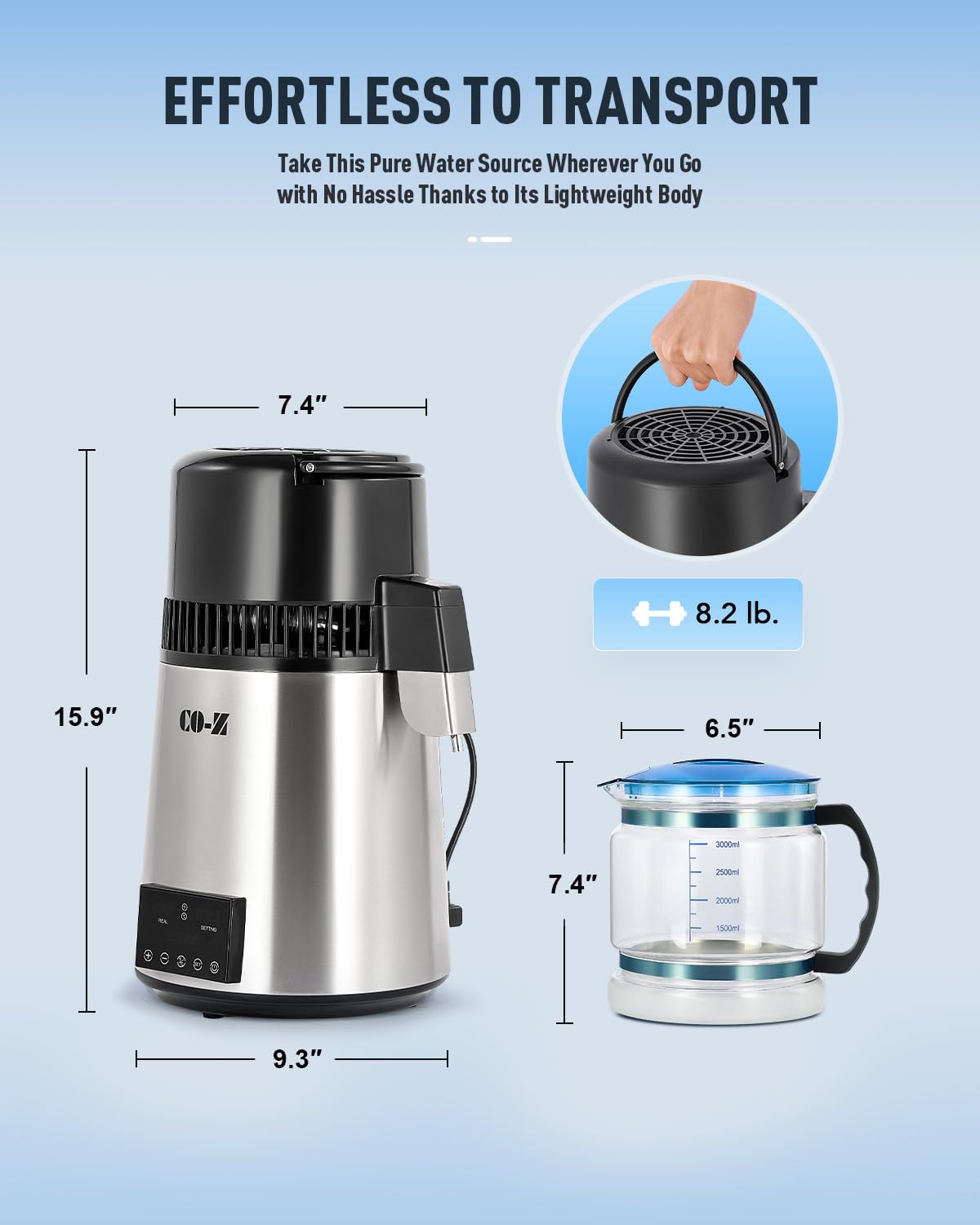 CO-Z destiladora para hogar u oficina, ideal para agua para beber y bebidas.