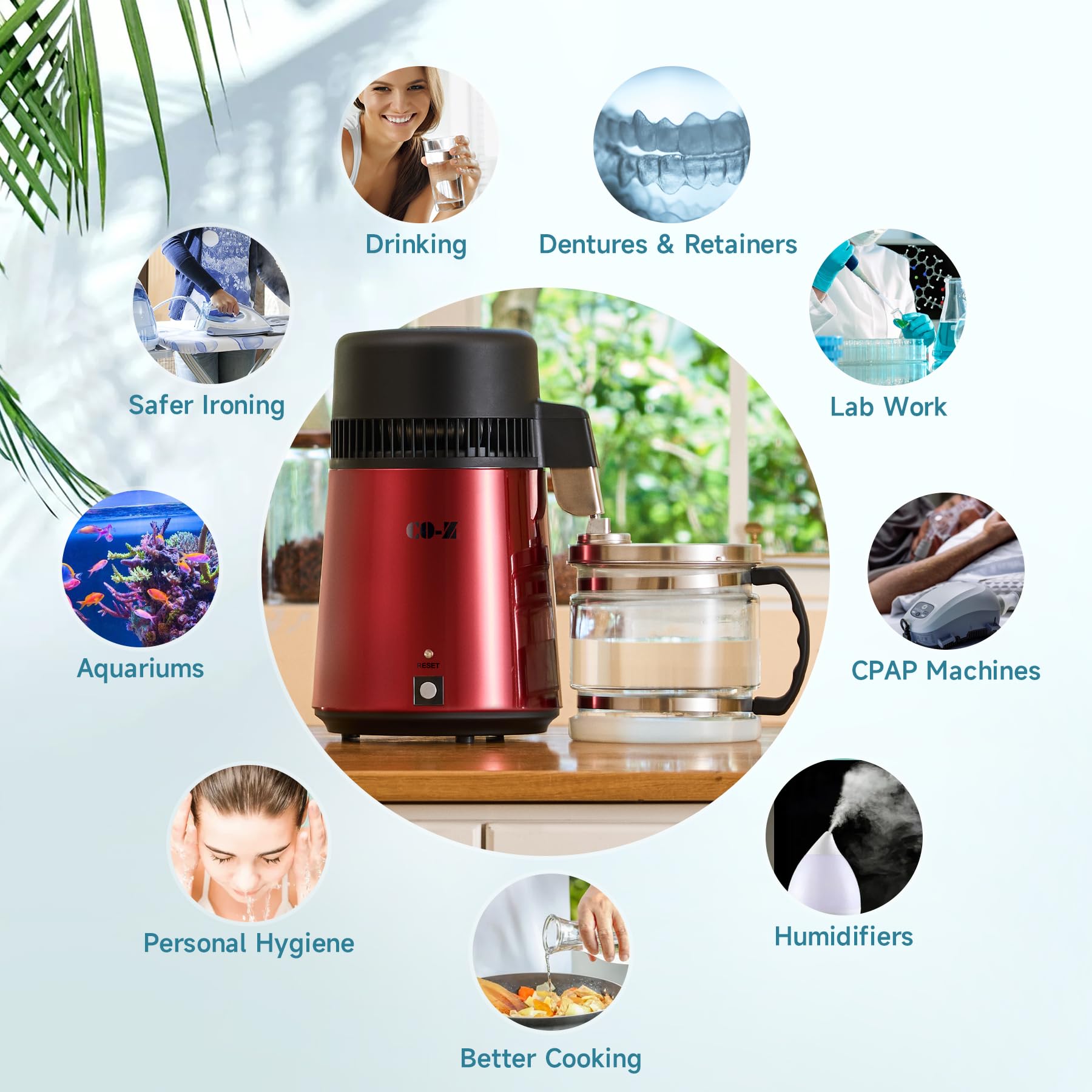 CO-Z distilador de agua, apagado automático para seguridad en casa