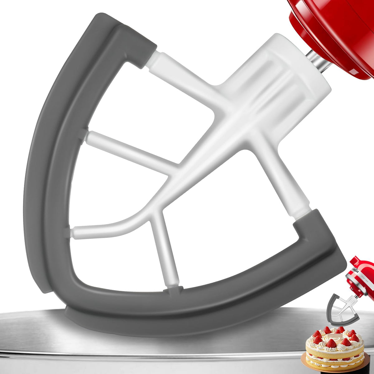 Pala Flex Edge COADOW para KitchenAid 4.5–5 Qt gris, raspa y mezcla uniformemente.