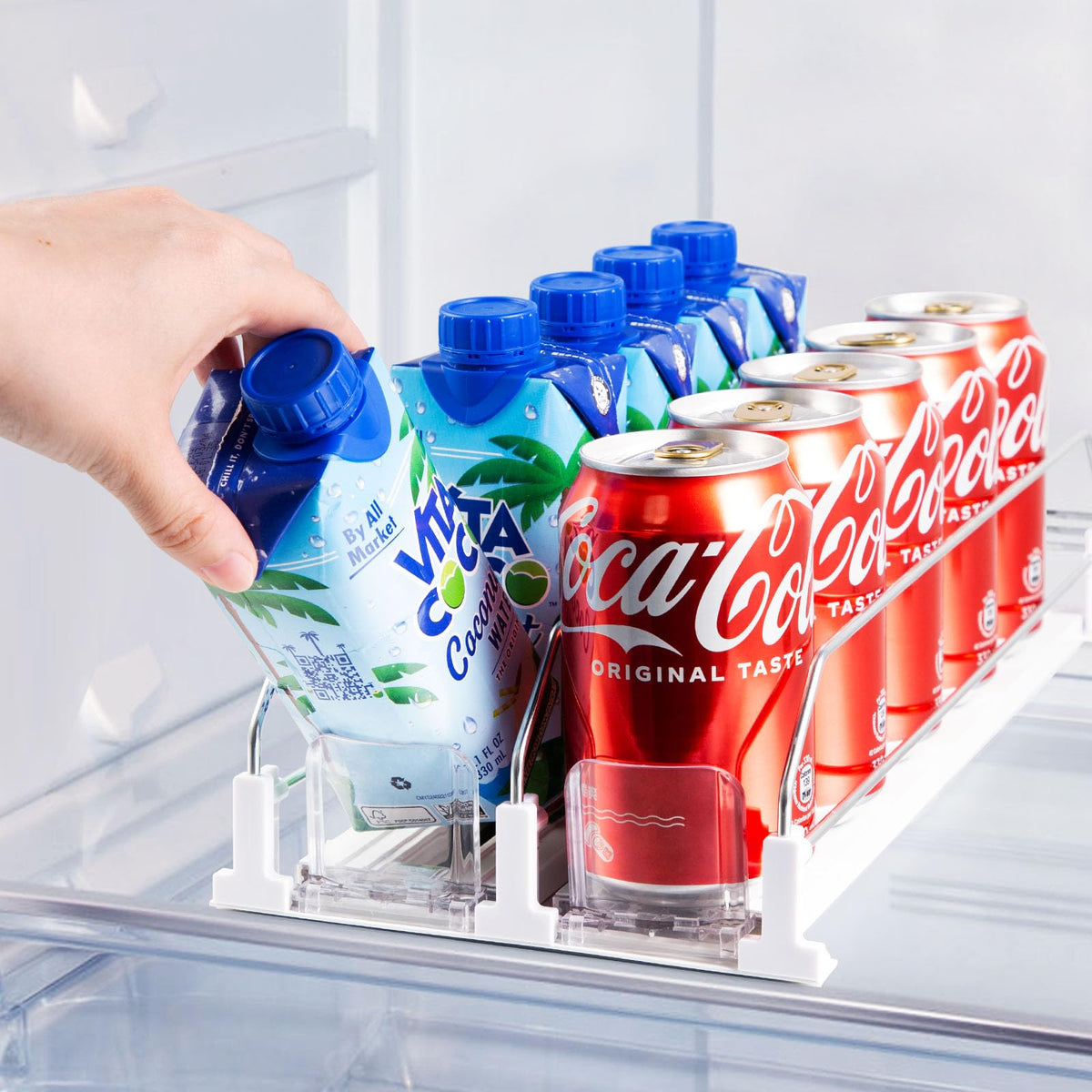 Coanto Organizador de bebidas para nevera con capacidad para 10 latas y dos filas.